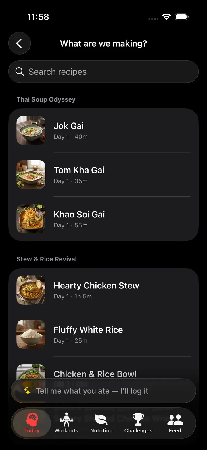 Chef Vellum recipe selection showing several meal options