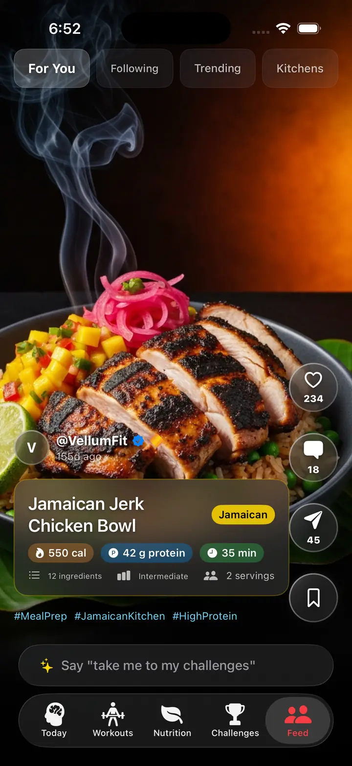 Coach Vellum Feed showing a recipe post