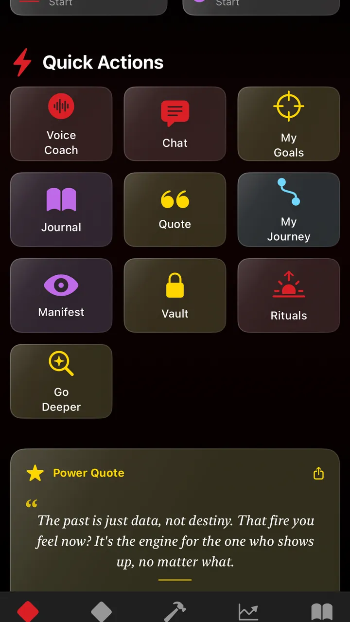 The Oracle quick actions for goals, journaling, quotes, rituals, and reflection